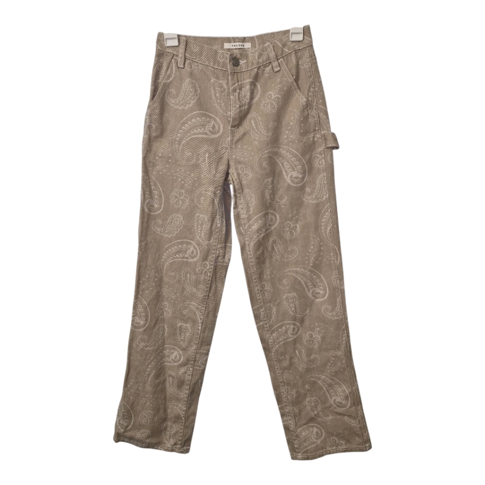 💕PacSun Women’s Baggy Carpenter Pants Size 23 Beige Paisley Print 100% Cotton‎